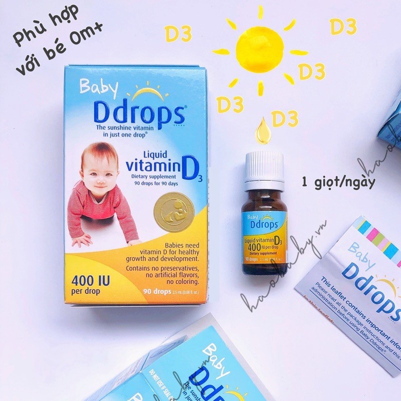 Vitamin D3 Baby DDrops 90 giọt bổ xung vitamin D, tăng hấp thụ canxi