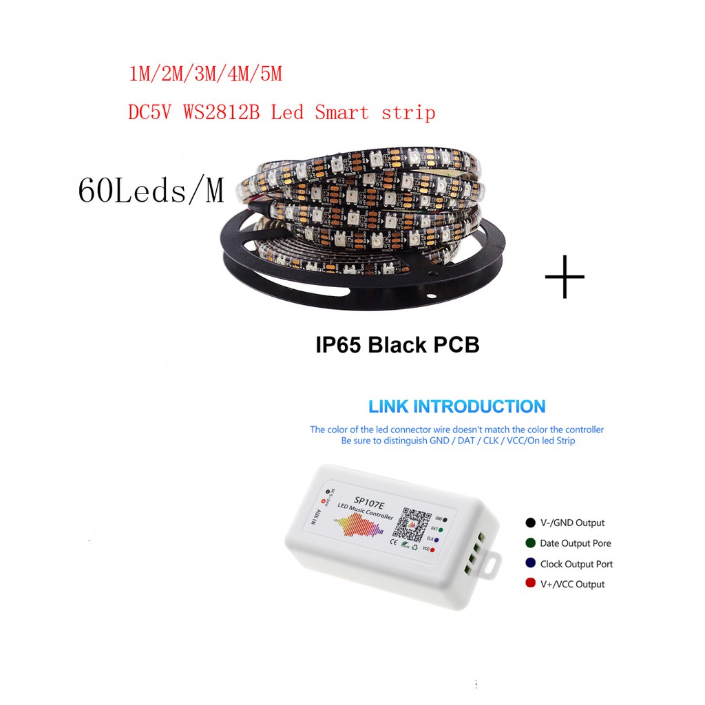 Dây Đèn Led 1-5m Dc5V Ws2812B 60 Pixels / Leds / M Ws2812 Ic 5050 Rgb + Điều Khiển Led