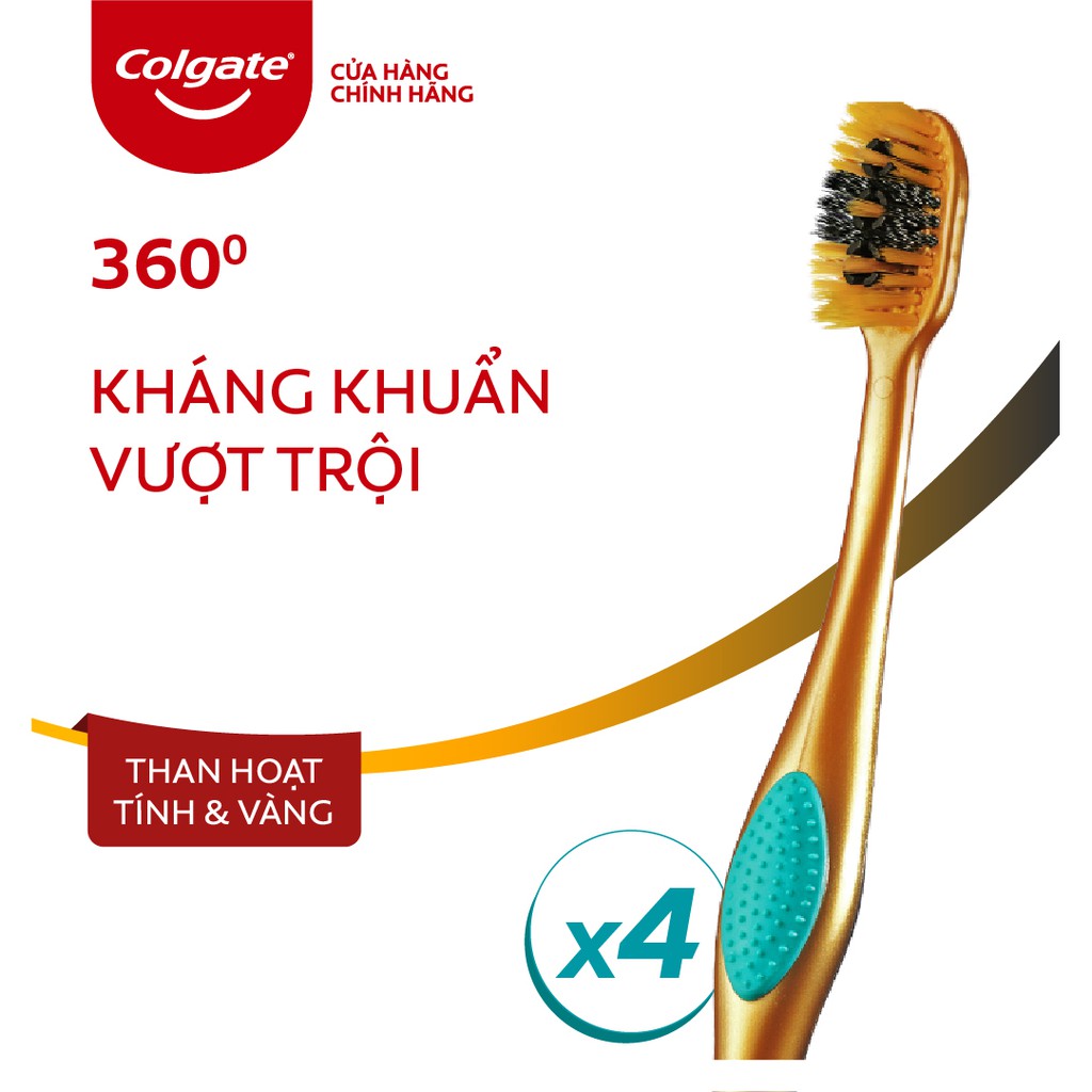 Bộ 4 Bàn chải đánh răng Colgate 360 độ than hoạt tính &amp; than vàng