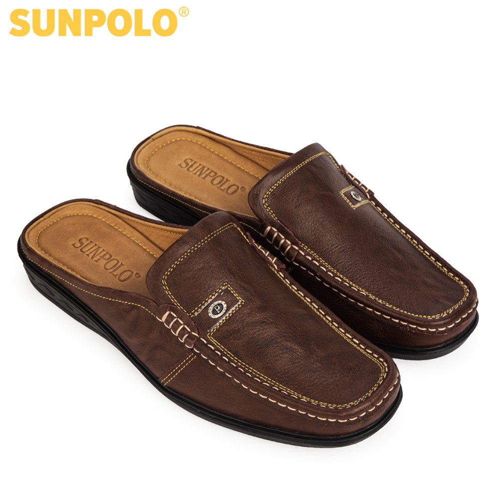 Giày sục dép nam Da bò cao cấp SUNPOLO đi làm công sở, đi chơi SPO004