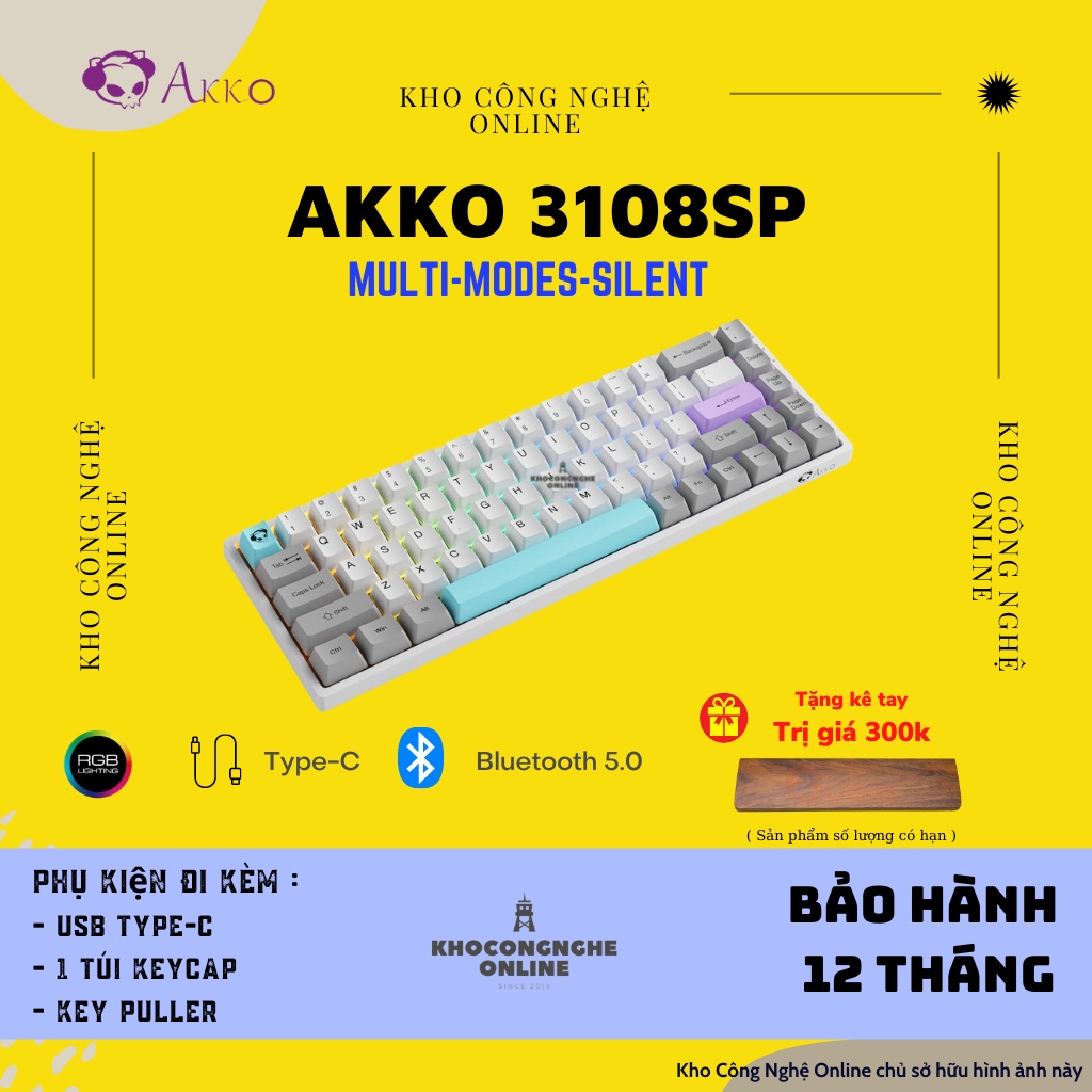 Bàn phím cơ AKKO 3068B Multi-modes Silent (Bluetooth 5.0 / Wireless 2.4Ghz / Hotswap / Foam tiêu âm / AKKO CS Jelly sw)