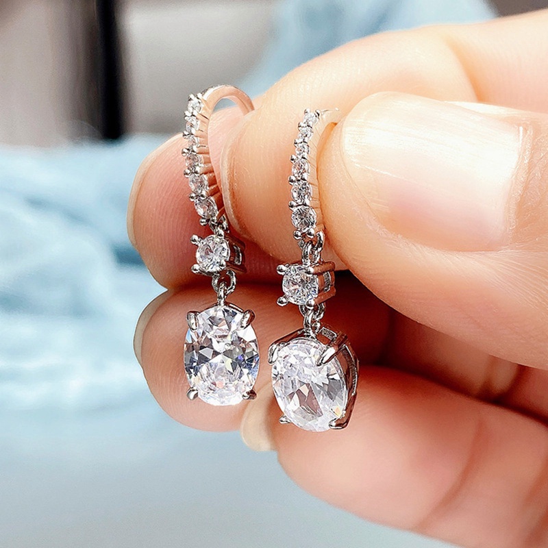 Khuyên Tai Dáng Dài Mặt Oval Màu Trắng/Vàng/Hồng Thời Trang Cho Nữ