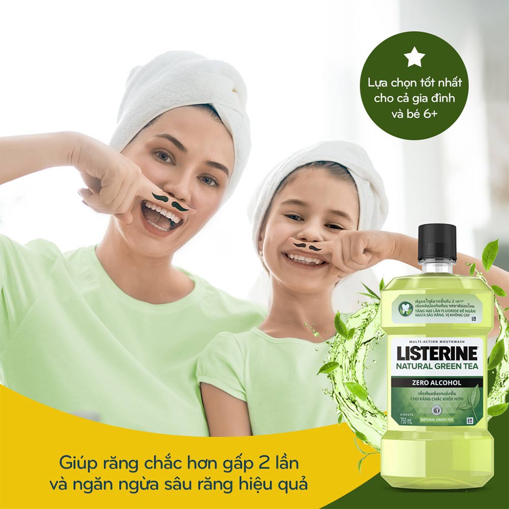 Nước Súc Miệng Listerine Trà Xanh Ngừa Sâu Răng 750ml Natural Green Tea Zero Alcohol Multi-Action Mouthwash