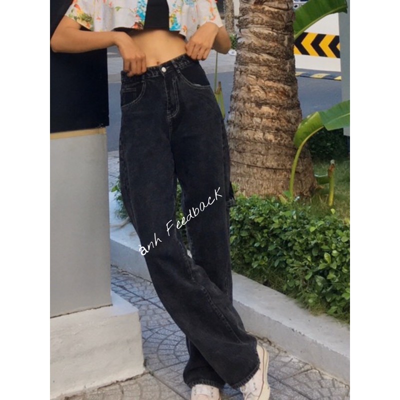 Quần jean nữ ống rộng lưng cao lưng cao dáng suông chất đẹp màu xám khói quần bò nữ cao cấp - GD05 | BigBuy360 - bigbuy360.vn