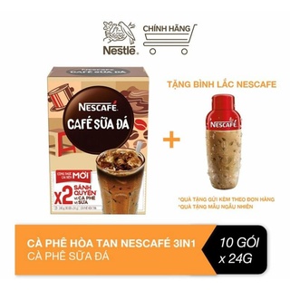 ⭐tặng bình lắc⭐cà phê nescafe sữa đá 3in1-hộp 10 gói x 24gr