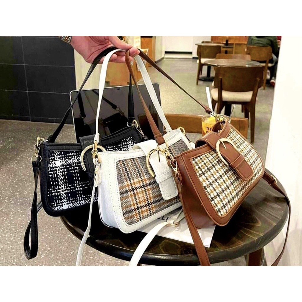 Túi xách nữ đeo chéo kẻ caro sz 25cm sang chảnh, túi đeo vai đẹp phong cách Hàn Quốc