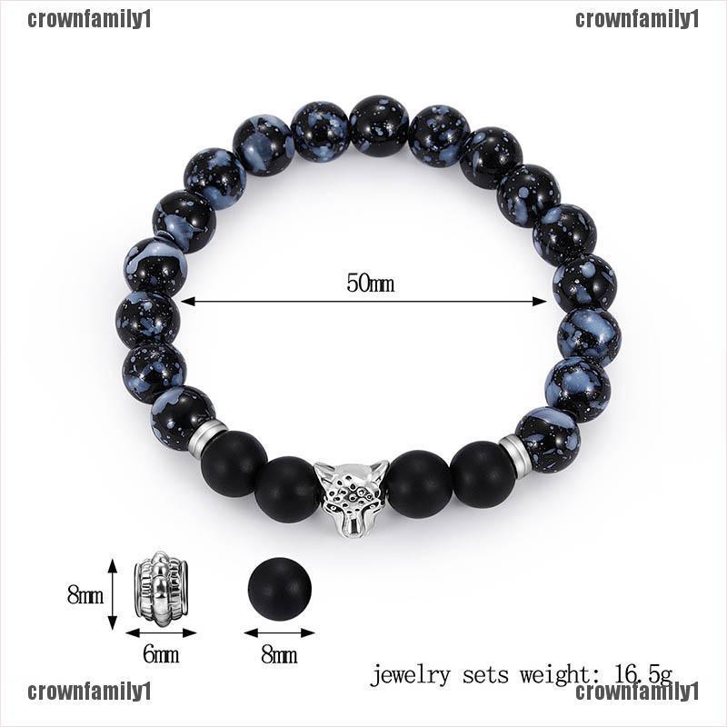 Vòng Tay Chuỗi Hạt Đen Khắc Mã Não Và Da Báo