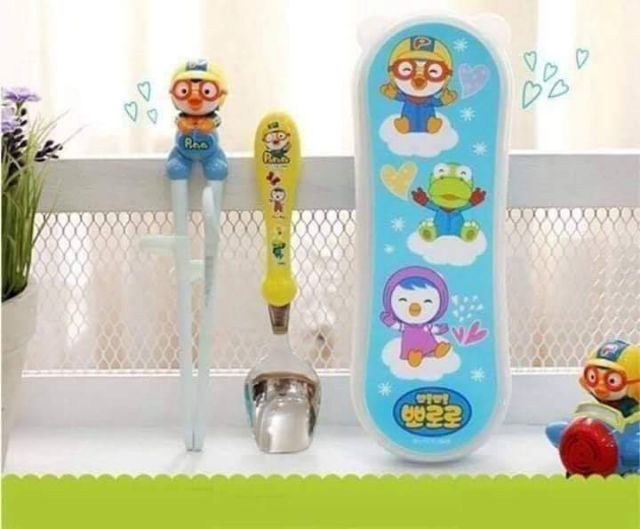 Set đũa thìa tập gắp cho bé Pororo EDISON Hàn Quốc - SEED BABY