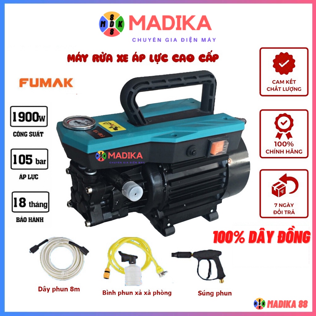 Máy rửa xe áp lực Fumak FM18, Máy xịt rửa điều hòa, phun sương tưới cây, (BH 12 Tháng)