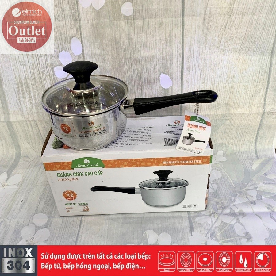 Quánh Nồi Bột Inox 304 5 lớp đáy từ SMARTCOOK El6989 14cm