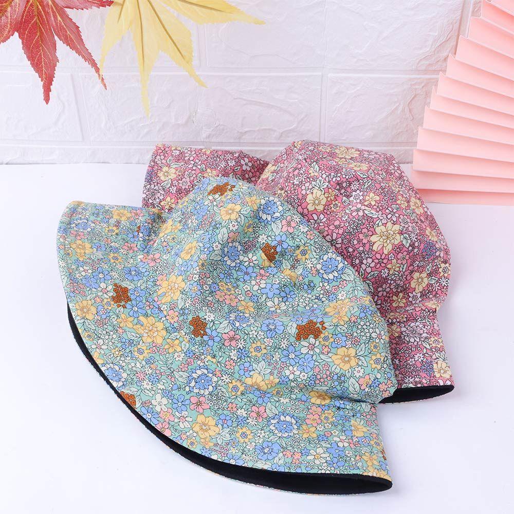 Mũ Tai Bèo Vành Rộng Hai Mặt Bằng Vải Cotton Thoáng Khí Chống Tia UV In Họa Tiết Hoa