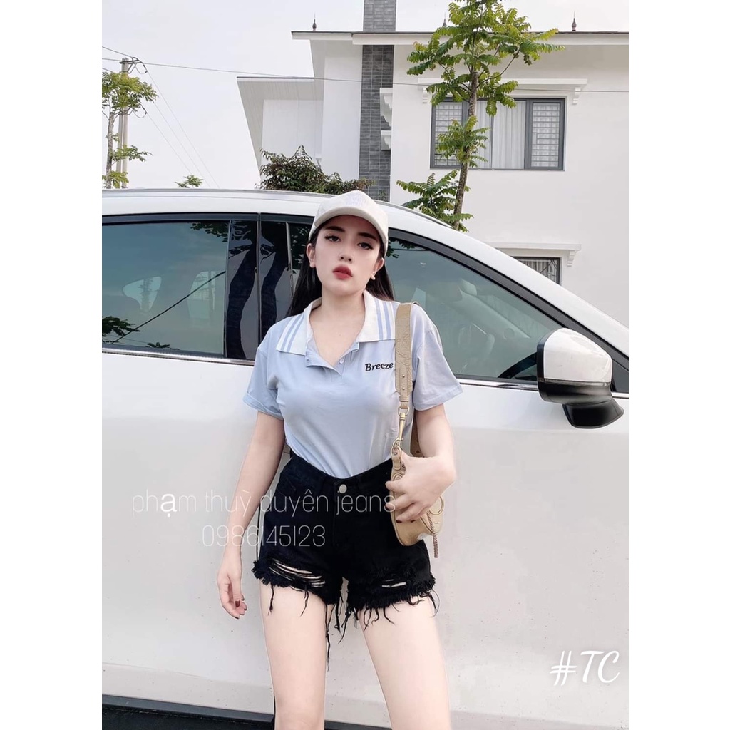 Quần short jean đen trắng nữ rách - Quần sooc bò rách Denim thiết kế rách cá tính dáng chữ A | BigBuy360 - bigbuy360.vn