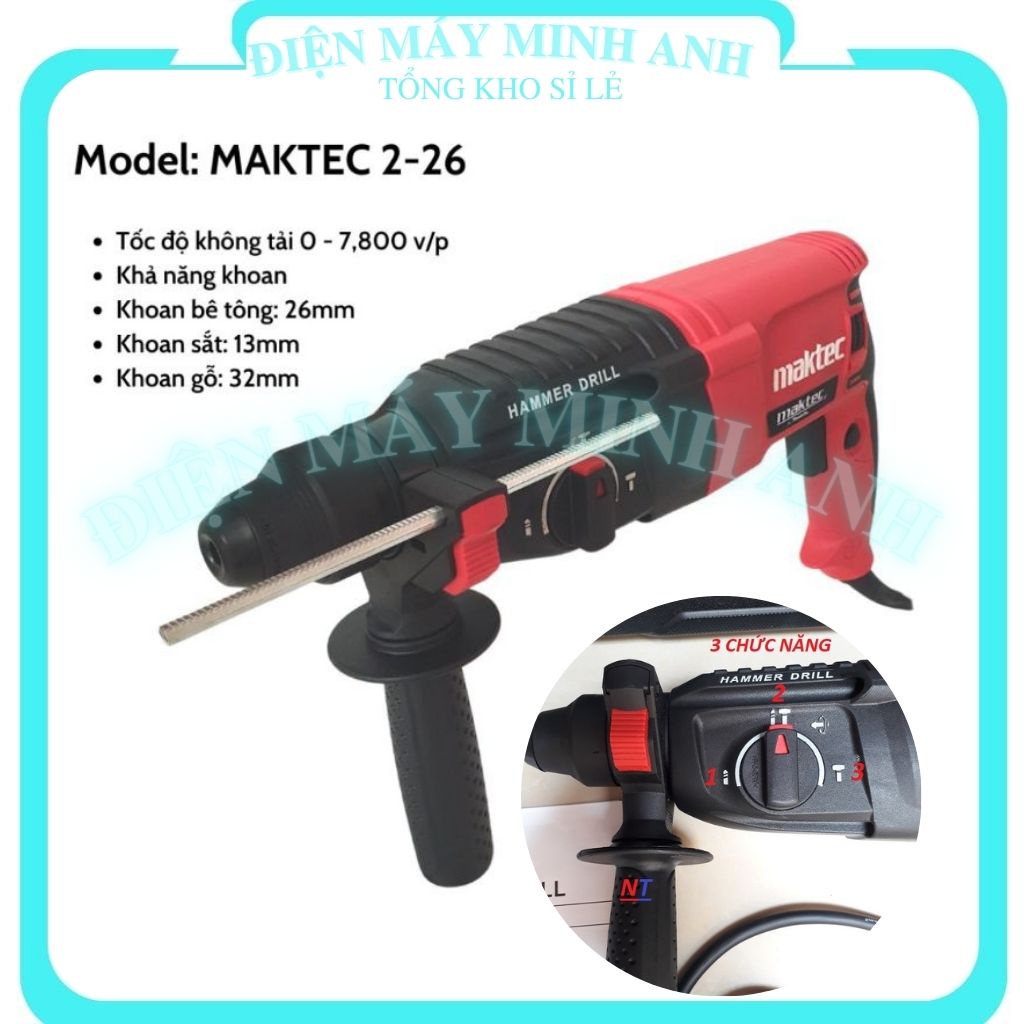 ♣✠☎Máy khoan đục bê tông tường bằng điện cầm tay mini dùng được sắt bắt vít Maktec 2 26 hàng chính hãng giá rẻ