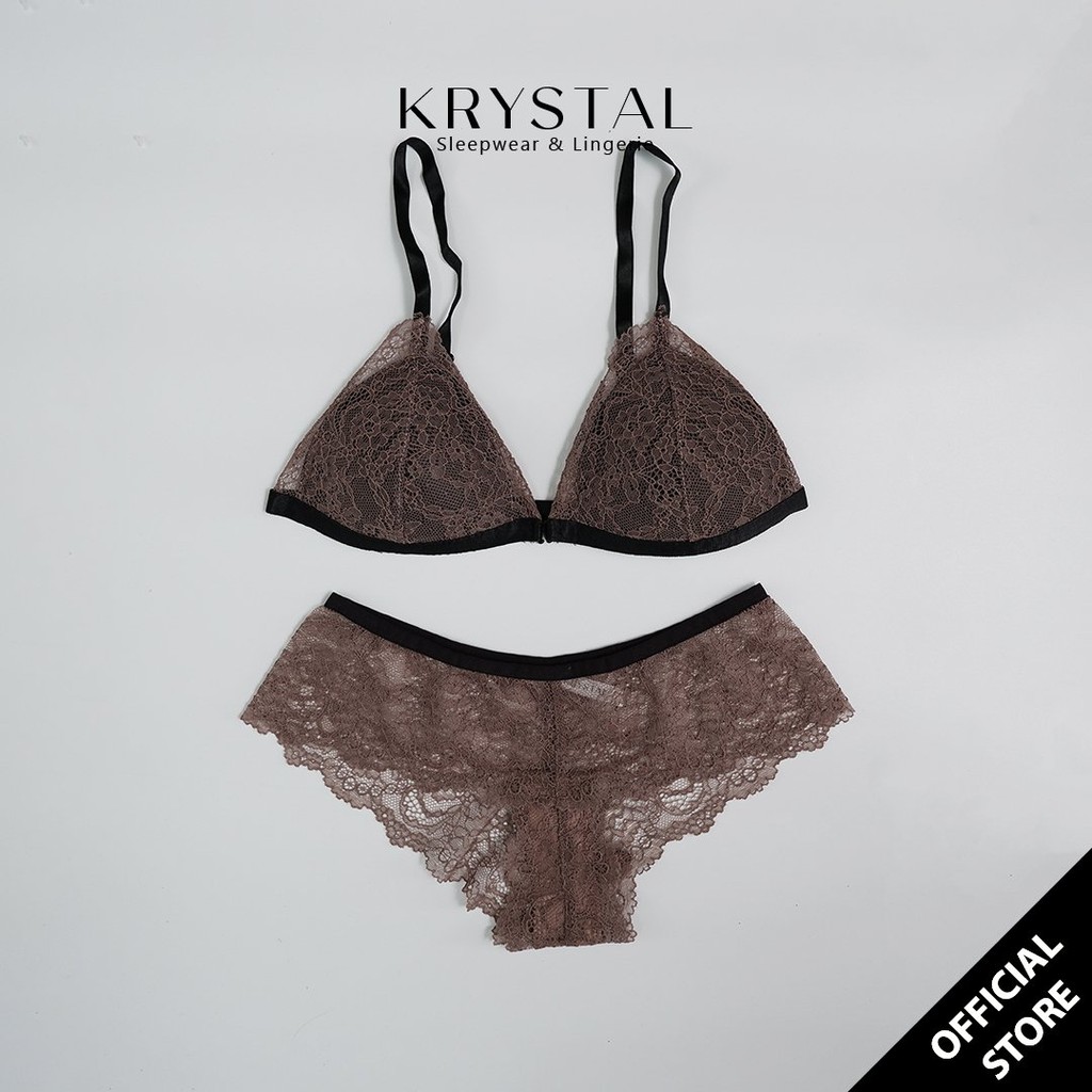 [Mã WABRWA8 giảm 15% đơn 99k] Bộ đồ lót ren không gọng mút vừa màu Nâu sexy gợi cảm KRYSTAL Bralette KB35