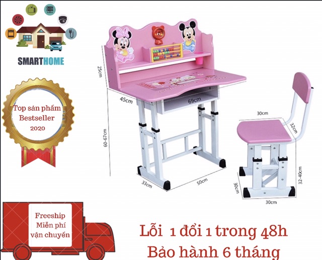 Bàn ghế học sinh,bàn ghế thông minh tùy chỉnh cao thấp cho bé,có đồng hồ,giá sách và bàn tính. | BigBuy360 - bigbuy360.vn