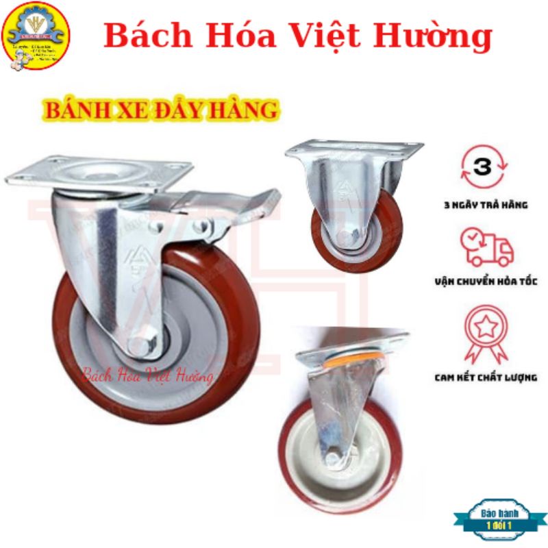 Bánh xe đẩy hàng xoay 360 độ cao cấp 10cm, 12cm chịu tải 250kg, bánh xe chịu lực tốt, có bi xoay - Bách Hóa Việt Hường