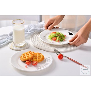 Đĩa sứ trắng tròn họa tiết trang trí bàn ăn, decor chụp ảnh thức ăn, đĩa sứ chụp ảnh size 15cm