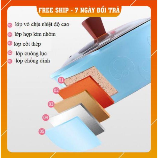 [ freeship - đổi trả lỗi trong 7 ngày ] Bộ nồi chảo nấu bột, nấu cháo cho bé đáy từ mặt gấu