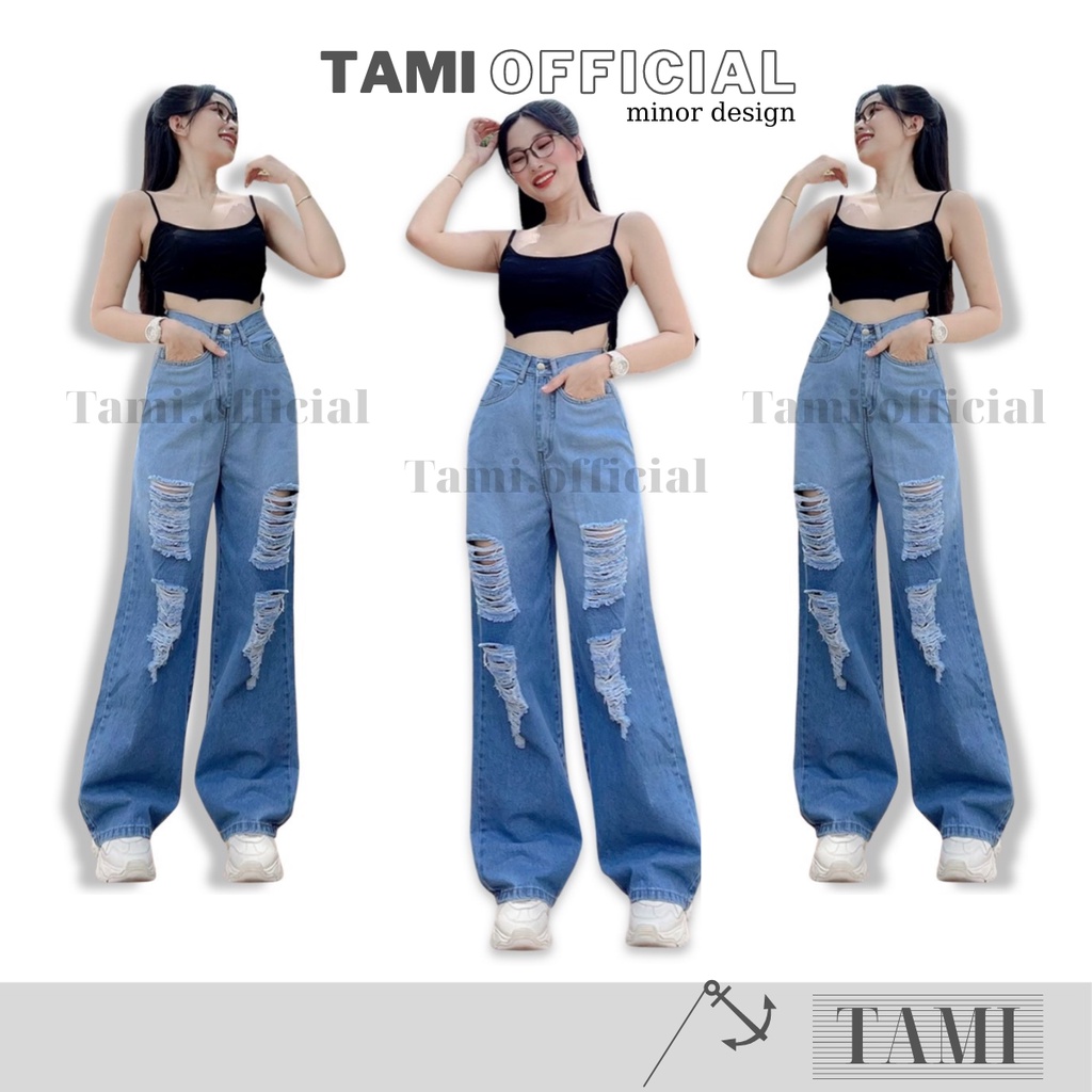 Quần Jeans NỮ ỐNG SUÔNG Xanh PHỐI RÁCH Hot Hit Mix Đồ Cực Xinh Với Đáy Cao Siêu HÁCH DÁNG [ Tami Official ] | BigBuy360 - bigbuy360.vn