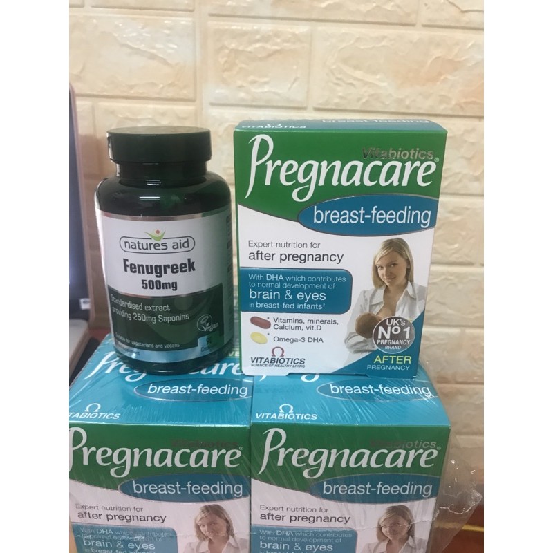 Combo lợi sữa cỏ cà ri Fenugreek và Vitamin bú Anh Pregnacare Breast-feeding