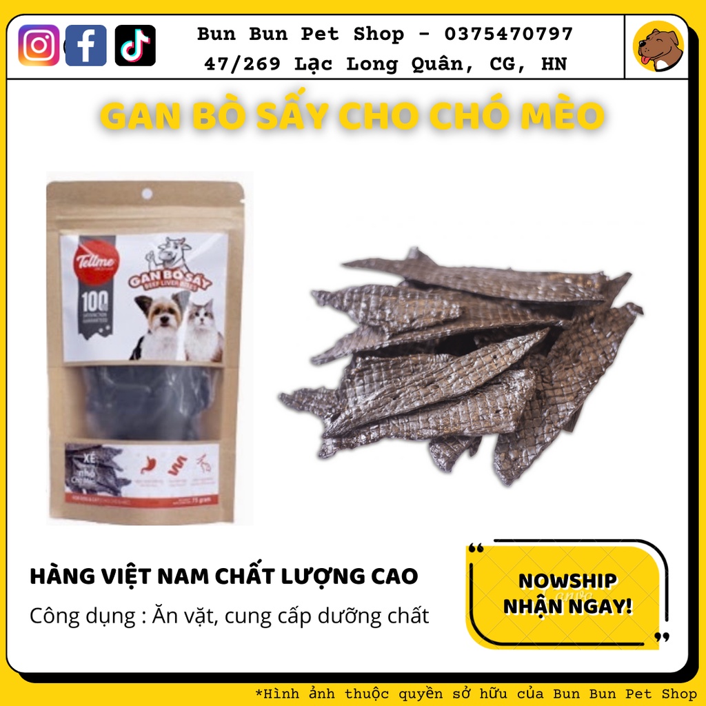 Gan bò sấy Tellme cho chó mèo 75gr