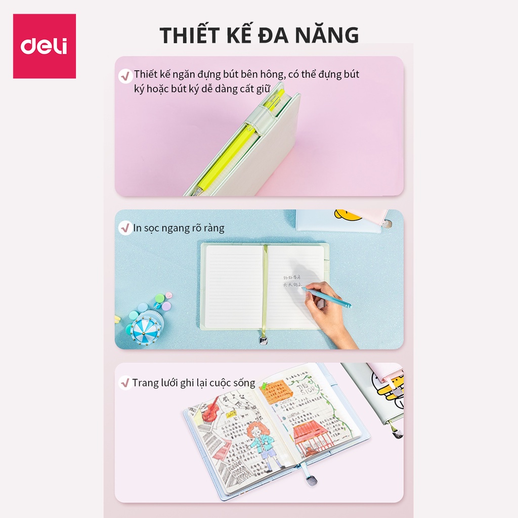 Sổ tay DELI X KAKAO da pu cao cấp 112 trang khổ 140x193mm 22252