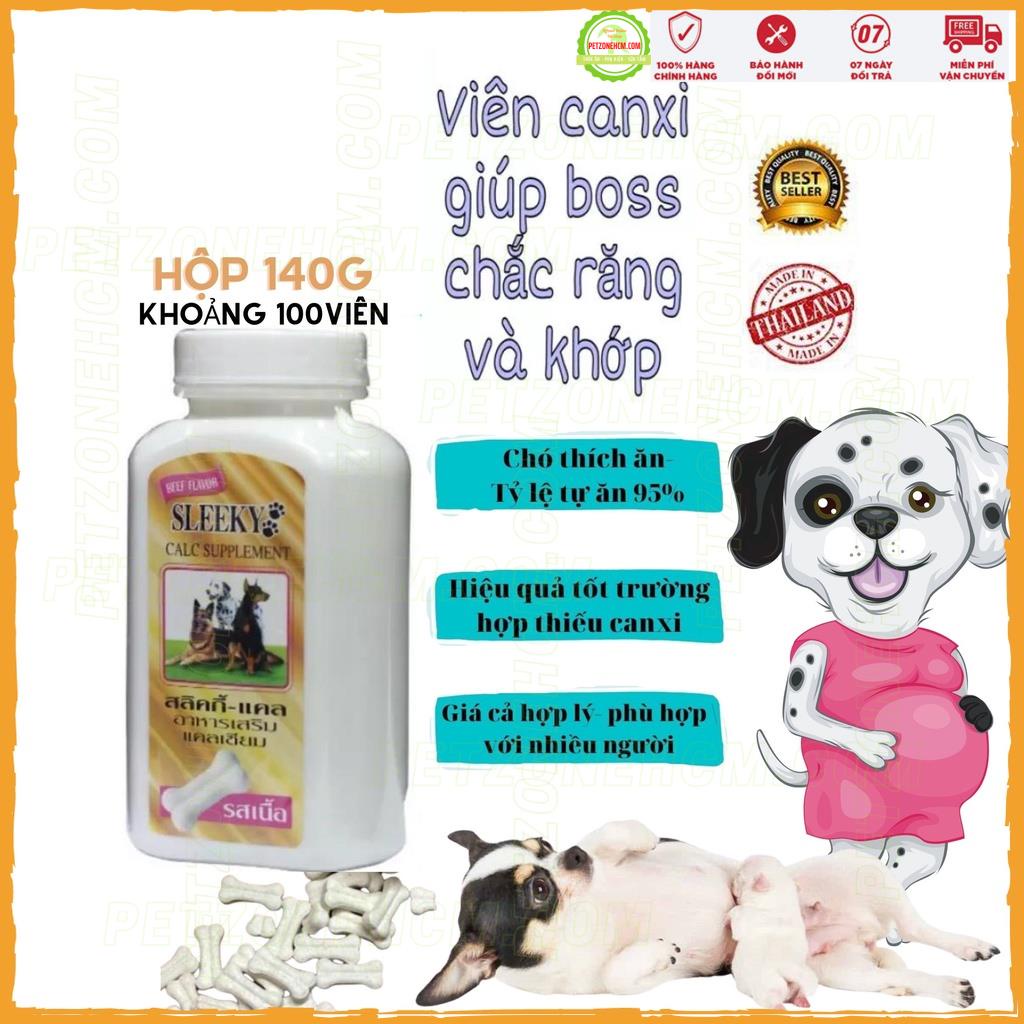 Hộp Canxi cho chó mèo Sleeky Calc Supplement 140g ⚜️ FREESHIP ⚜️ vị thịt bò hộp 100 viên sản xuất tại Thái Lan