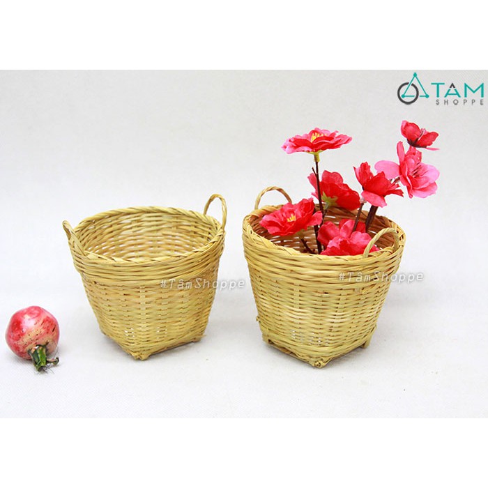 Giỏ tre mini cần xé hai quai cầm trang trí T-MTRN-05