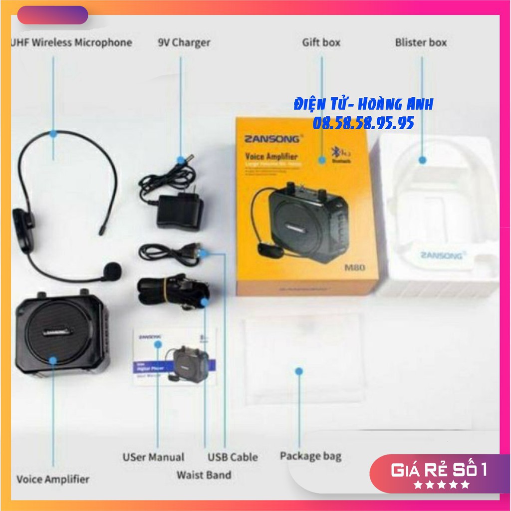 Máy trợ giảng zansong M80  loa trợ giảng dòng micro không dây bluetooth đài fm