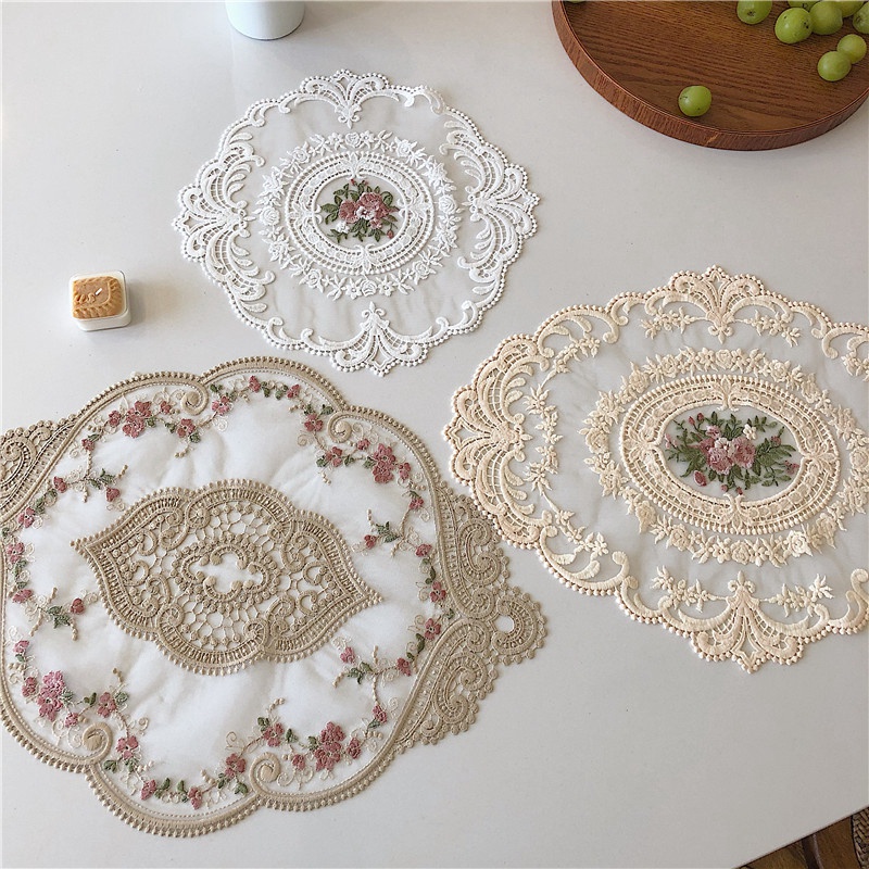 Thảm Lót Bàn Ăn Phối Ren Chống Trượt Phong Cách Retro Bắc Âu