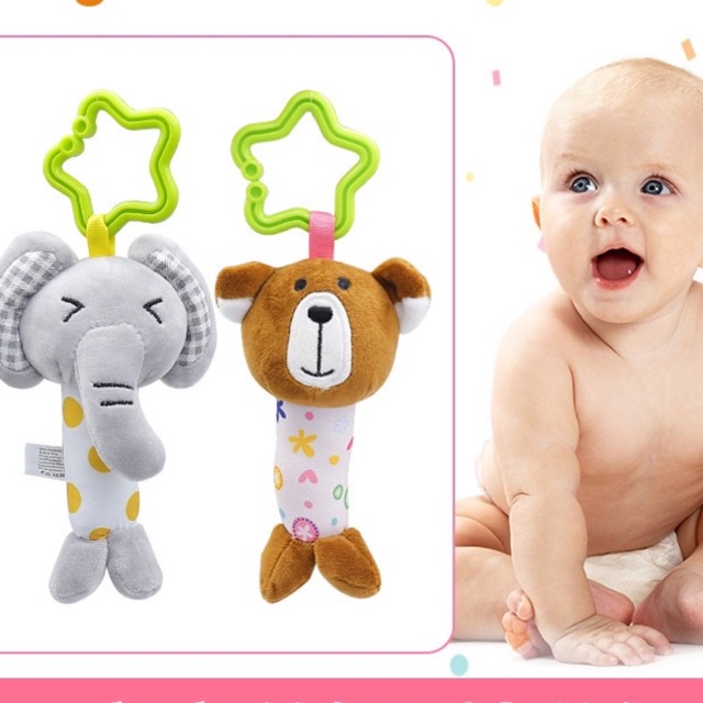 Treo nôi thú bông lục lạc cho bé xúc xắc gặm nướu vải bông cao cấp an toàn xinh xắn