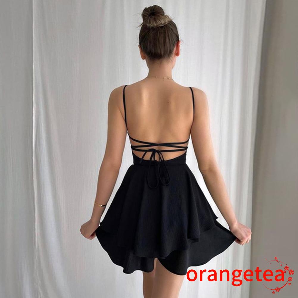 Bộ Áo Liền Quần Hai Dây Hở Lưng Màu Trơn Thời Trang Dành Cho Nữ