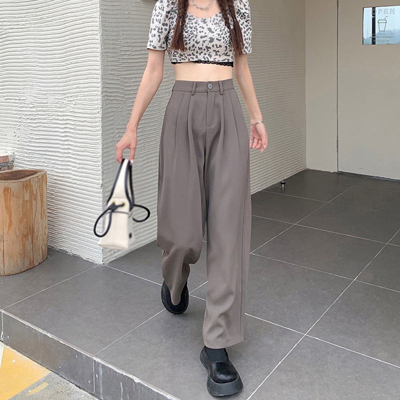 Quần Dài Ống Rộng Lưng Cao Màu Sắc Đơn Giản Thời Trang Phong Cách Hàn Quốc Cho Nữ