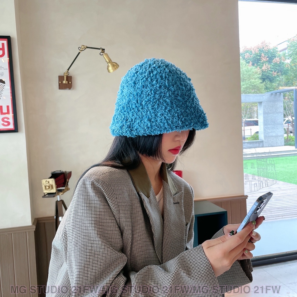 Mũ xô MG STUDIO dệt kim vải nhung san hô 4 màu tùy chọn