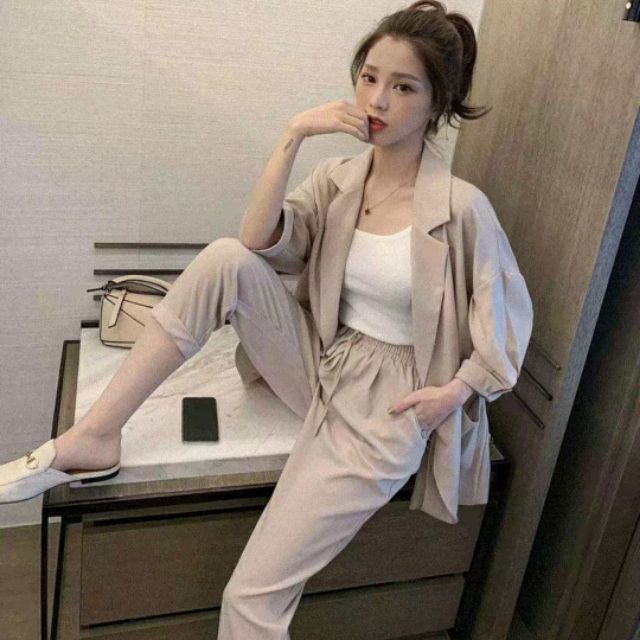 Bộ đồ vest nữ trơn trẻ trung thanh lịch hot trend ulzzang thu 2019 (Ms D31)