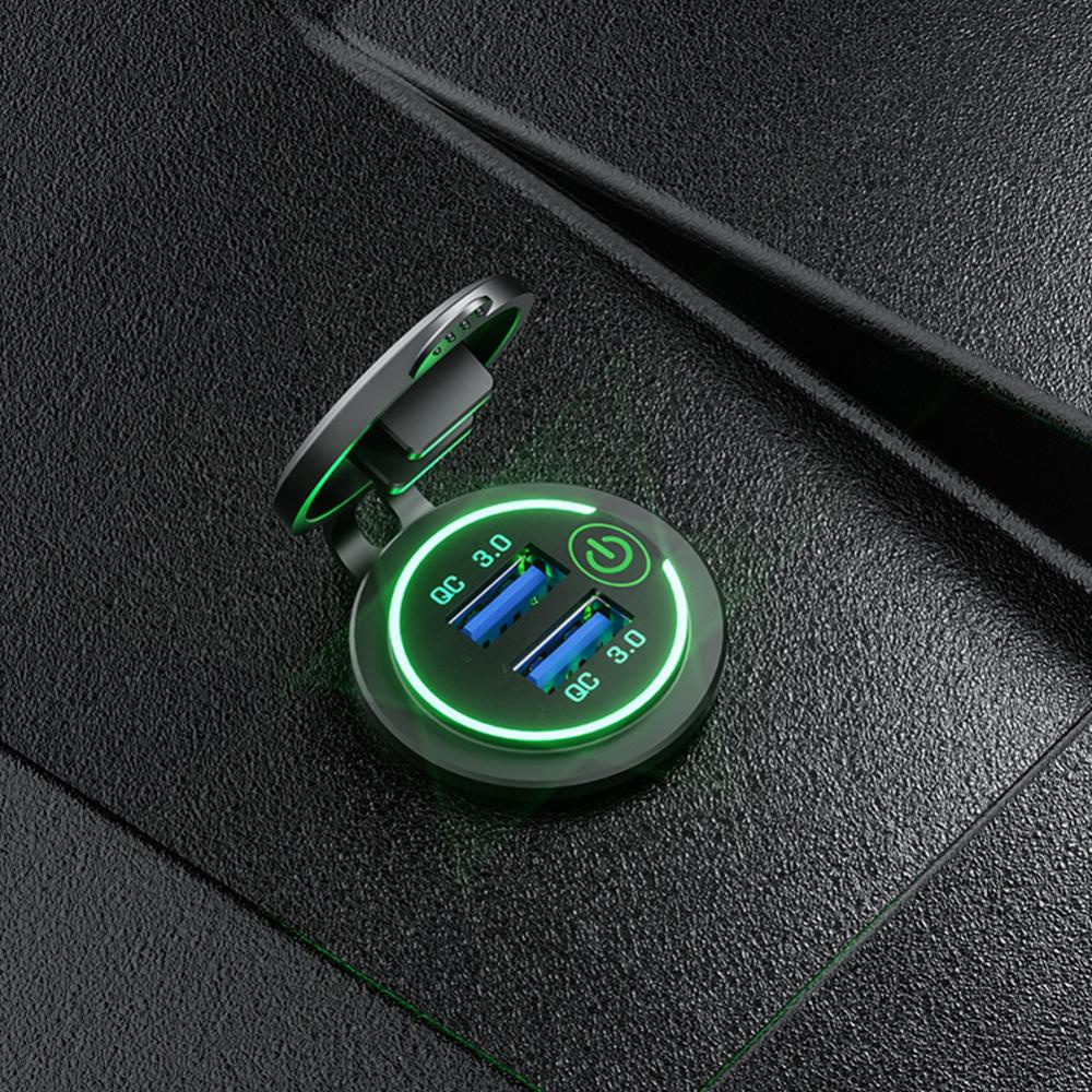 Cốc Sạc Nhanh QC3.0 2 Cổng USB 12V/24V Sang 5V Chống Nước Có Công Tắc Cảm Ứng Cho Xe Hơi F5X2