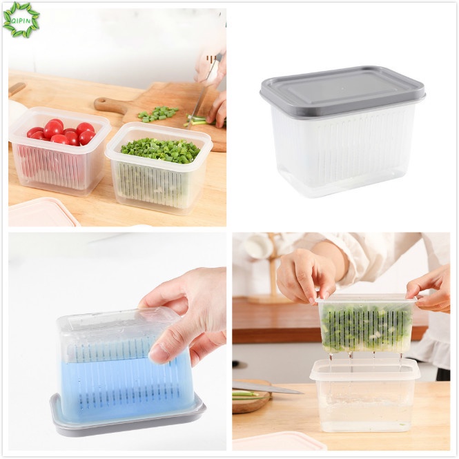 Hộp Đựng Trái Cây Hai Ngăn Ráo Nước 13x9cm Cho Tủ Lạnh