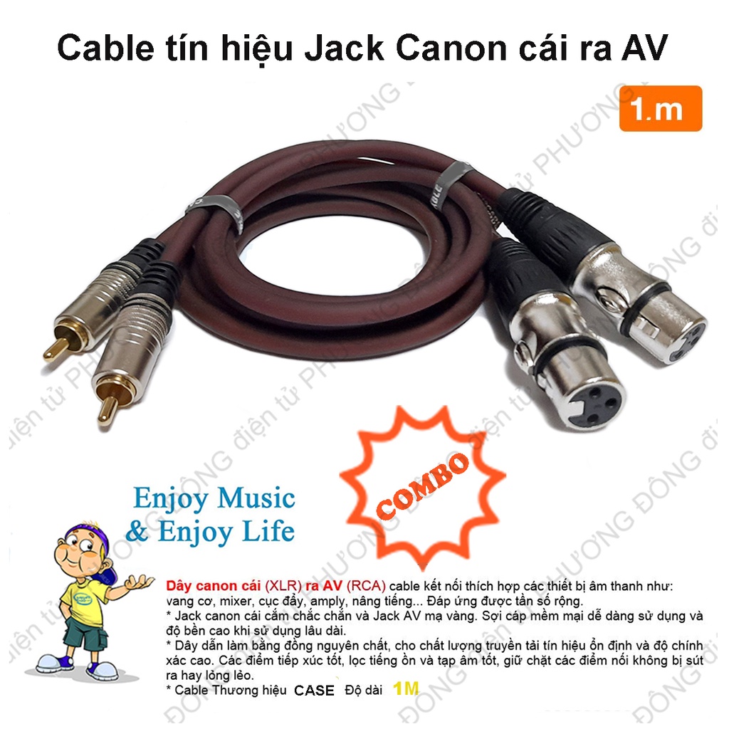 COMBO 2 Dây cable Jack canon cái  ra AV  Cable tín hiệu kết nối các thiết bị âm thanh Hàng chính hãng