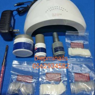 Combo set nail làm đắp gel cơ bản. Set gồm 1 máy hơ sunone chính hãng. 1 cặp liên kết top cứng chuyên dùng cho