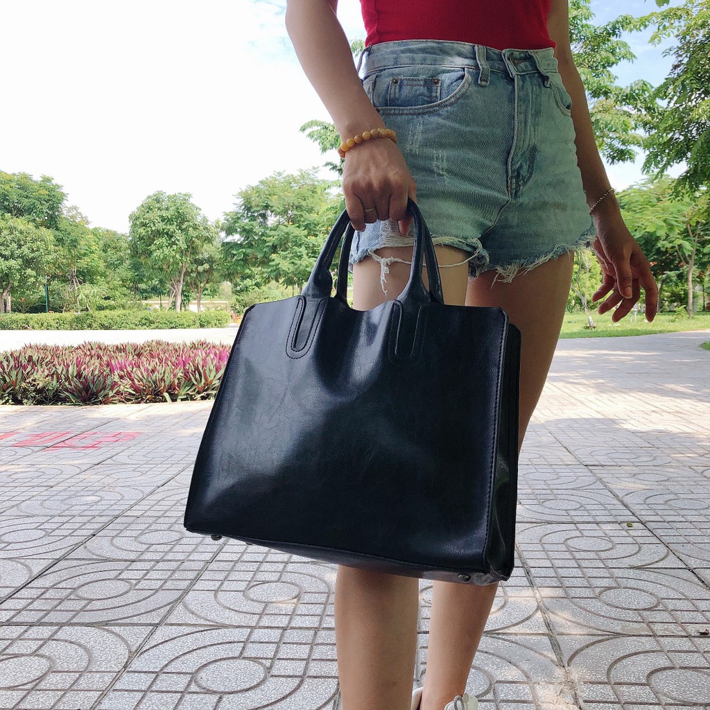 Túi xách da nữ thời trang công sở cực sang trọng, đựng được giấy công sở A4 dày, laptop, macbook 13, 15 inch  (Xếp dọc)