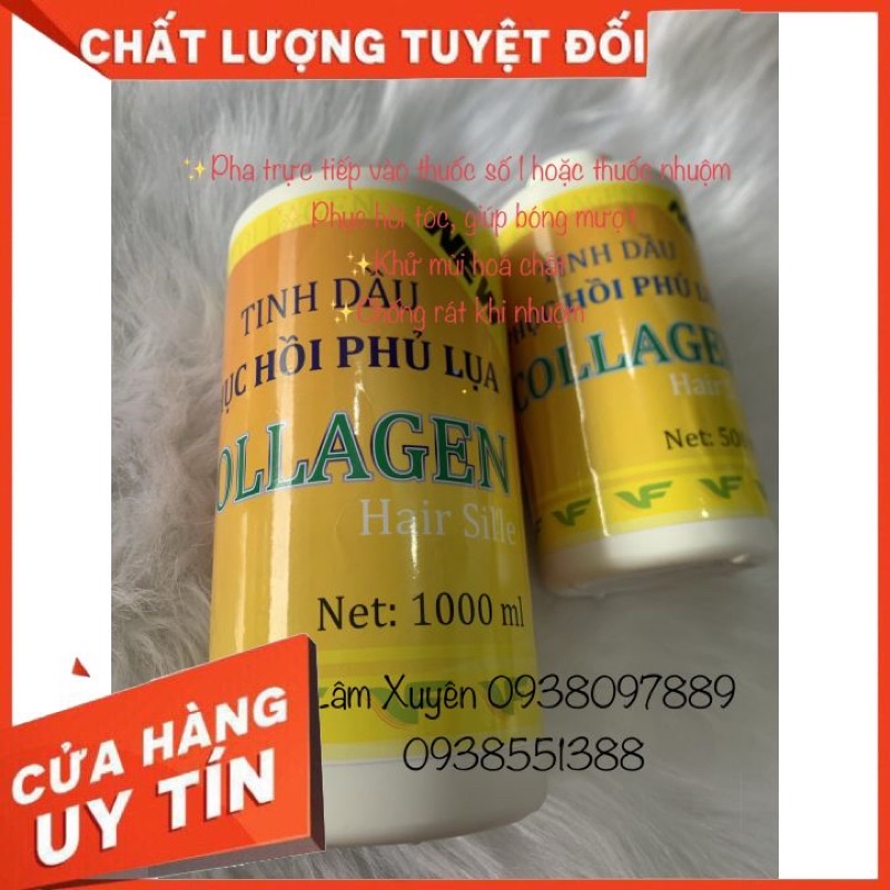 [FREESHIP] Tinh dầu serum phục hồi phủ lụa 1000ml pha hoá chất uốn duỗi nhuộm phủ bóng TVF màu vàng bảo vệ tóc bóng tóc