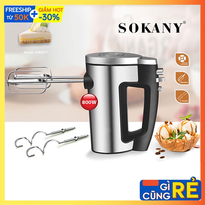 Máy đánh trứng siêu mạnh 800W, trộn nhào bột SOKANY 6623