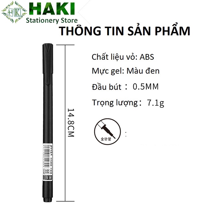 Bút bi mực gel ngòi 0.5mm HAKI màu đen mực đều nét chữ đẹp dụng cụ văn phòng phẩm B57