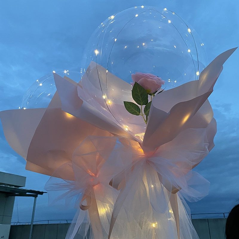 Romantic LED Bionic Rose Flower Bubble Balloon/ LED Luminous Rose Bouquet Light with Bobo Balloons/ DIY Birthday,Valentine's Day, Christmas, Romantic Gifts for Girlfriend Wife Women