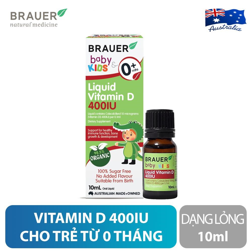 Thực Phẩm Hỗ Trợ Phát Triển Xương & Hệ Miễn Dịch Khỏe Mạnh Cho Trẻ Sơ Sinh Vitamin D 400IU Brauer Lọ 10ml - 1301598