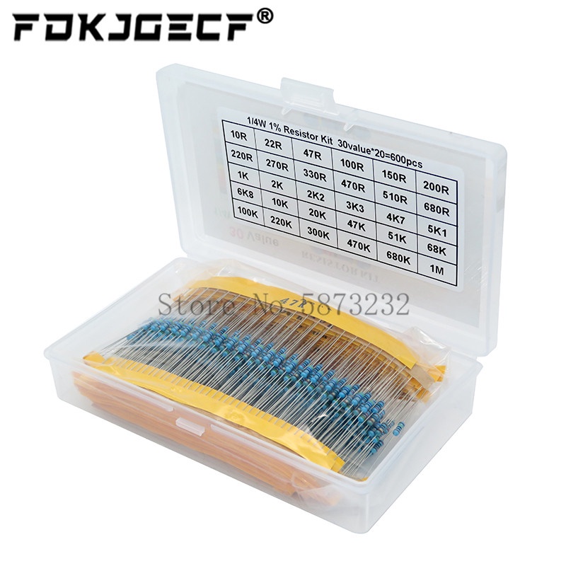 Set 600 Điện Trở Màng Kim Loại 1 / 4w 1% 10-1m Ohm Hm 30 Giá Trị Kèm 20 Điện Trở