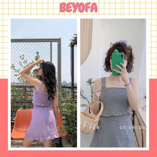 Bộ chân váy áo croptop nữ - set váy ngắn nữ kẻ sọc caro