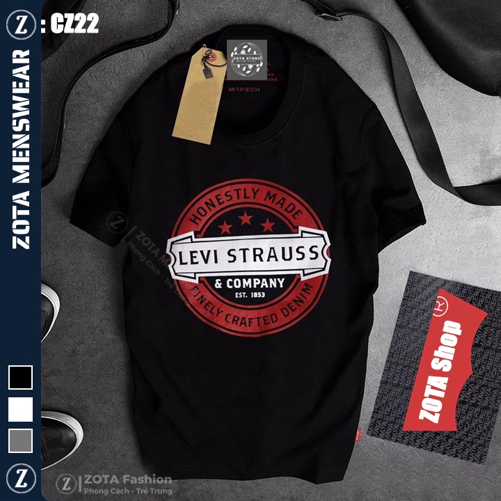 Áo phông nam tay ngắn cổ tròn style basic in 3D Levi Strauss CZ22