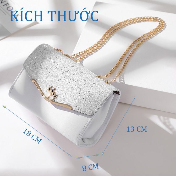 Túi Đeo Chéo Nữ Da Mềm Dễ Thương Khóa Cú Đôi T34 T32 Màu Trắng