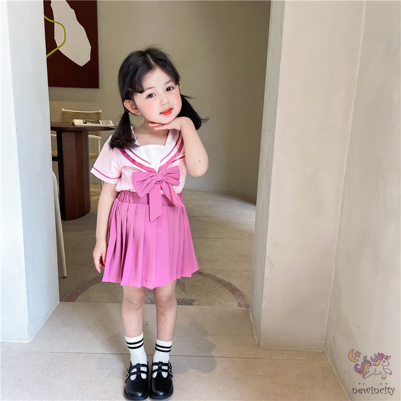 Bộ Áo Ngắn Tay + Chân Váy Xinh Xắn Theo Phong Cách Hàn Quốc Dành Cho Bé Gái